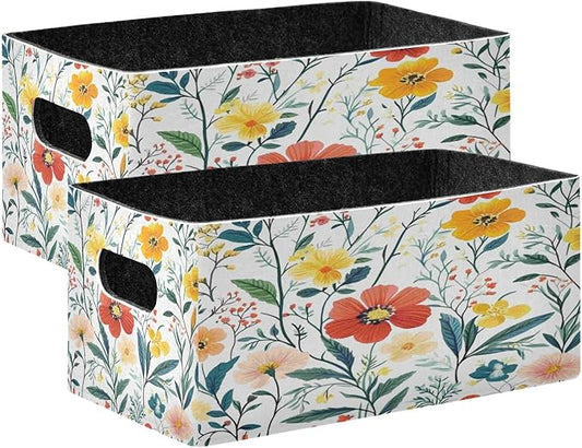 Kcldeci Summer Blooming Flower Storage Bins Baskets for Organizing 2Pack, Sturdy Storage Basket Foldable Storage Baskets for Shelves Closet Nursery Toy