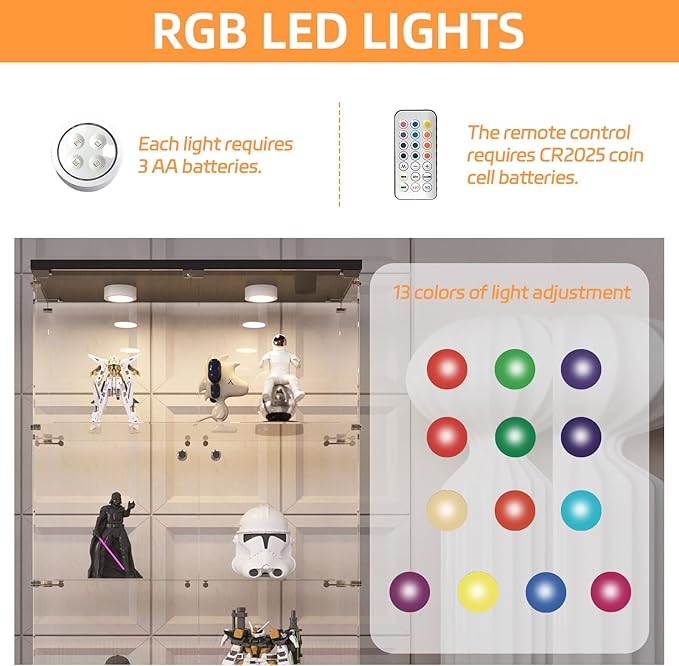 LFT HUIMEI2Y Glass Display Cabinet with LED Lights and Lock, 2 Door Curio Cabinets, Tempered Glass Collection Display Showcase for Bedroom, Living Room 65” Black