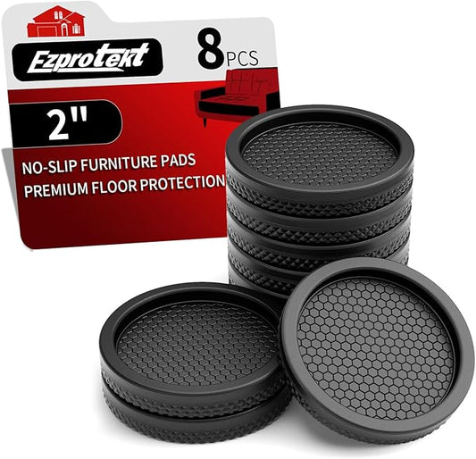 Ezprotekt Non Slip Furniture Pads, 8 Pcs 2" Anti Slip Rubber Caster Cups, No Slide Furniture Gripper, Anti Skid Furniture Coasters for Hardwood Floors, Furniture Stoppers to Prevent Sliding (Black)
