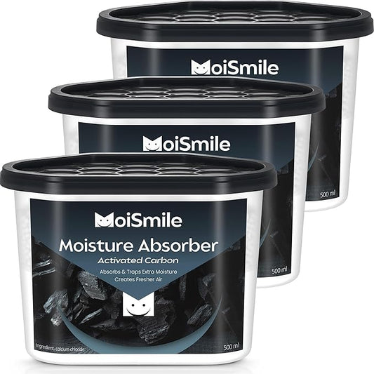 Moisture Absorbers, Efficient Activated Charcoal Humidity Absorber ＆ Odor Absorber Boxes, Refillable Car Dehumidifier for Closet, Bathroom, Basement＆ RV, 3 Pack