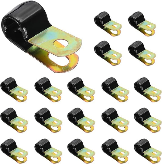 PATIKIL 1/2 Inch Vinyl Coated Cable Clamps, 50 Pack Galvanized Steel Metal Cable Clips Rubber Cushion Insulated Pipe Clamps for Tube Lines Cord Wire Management, Black