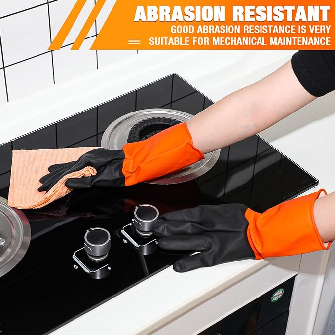 12 Pairs Chemical Resistant Latex Gloves Reusable Heavy Duty Rubber Industrial Gloves, Resist Acid, Oil, Alkali