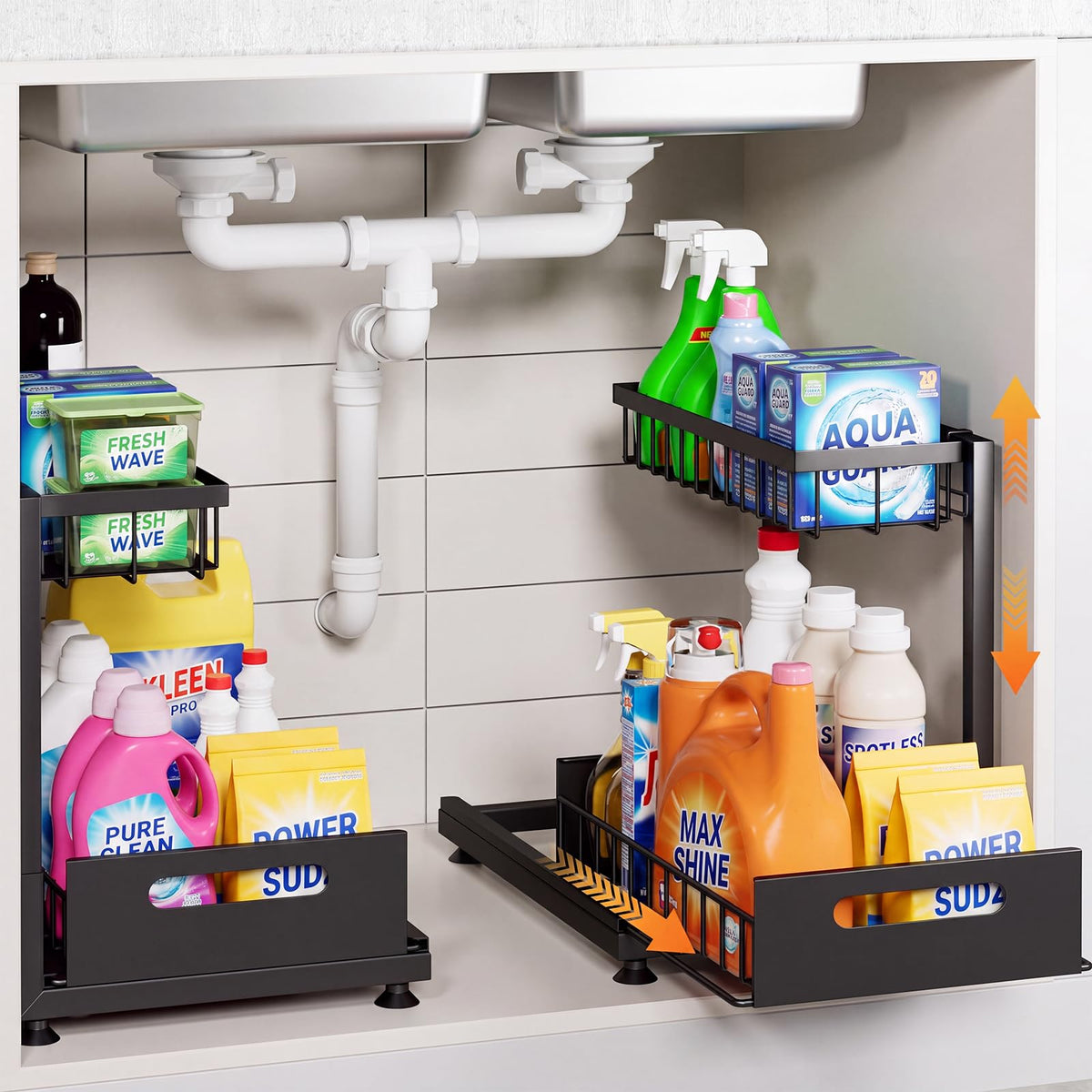 Saydear 2-Pack L-Shaped Under Sink Organizer, 2-Tier | Under Sink Stor - Image 1