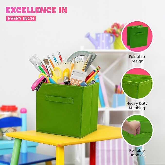 4E's Novelty 6 Packs 11 Inch Rainbow Color Storage Cube Bins, Colorful Storage Baskets For Nursery, Kids Room, Fabric Baskets For Toys, Clothes, Cube Bins for Classroom Organization & Storage