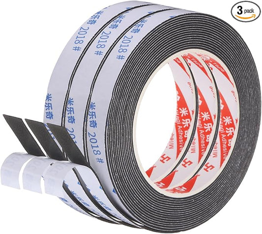 PATIKIL 3Roll Sponge Rubber Foam Tape, 5/8" W x 5/64" t x 16.4ft l Self-Adhesive Foam Insulation Tape Weather Stripping for Window Door Soundproofing Weatherstrip AC Seal Strip, Black