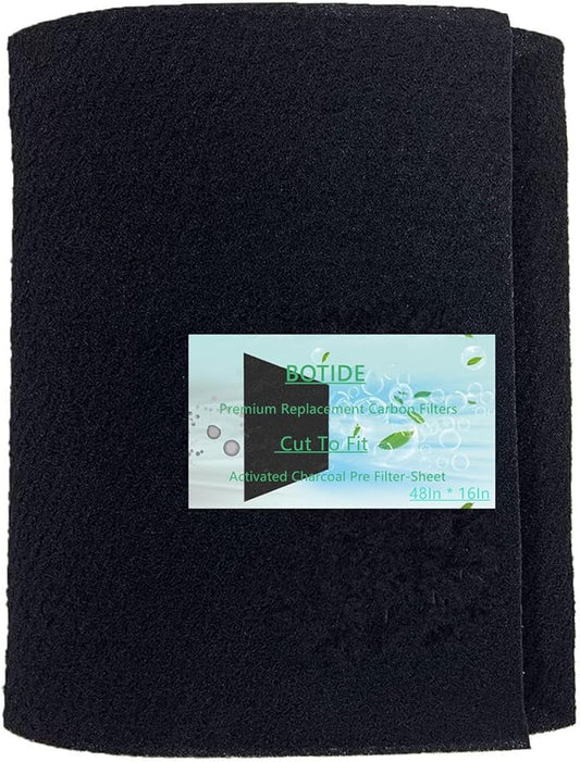 48 x 16 Inch Cut-to-Fit Activated Carbon Fabric Filter Sheet Charcoal Air Vent Filters Pad Black Range Hood Hepa AC Replacement Fabric Filter Sheet (1PCS, 48 x 16 x 0.2IN)