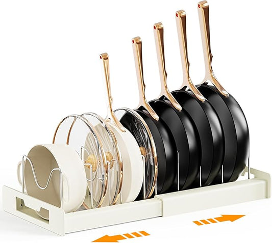 Dayacoco Pots and Pans Organizer Under Cabinet with 10 Adjustable Compartments - Pot Lid Holder, Expandable Pan Organizer for Cabinet, Pot Rack for Kitchen Cabinet, Frying Rack, Lid, Cookware,1 Pcs