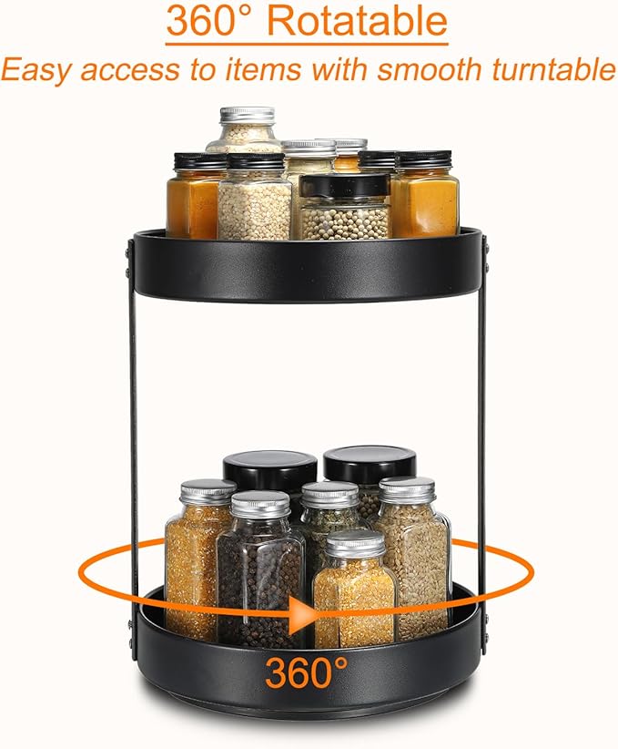 uxcell Lazy Susan Turntable Organizer, 2 Tier Rotating Spice Racks Metal Condiment Organizers for Cabinet Pantry Kitchen Countertop Bathroom