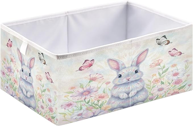 Bolaz Happy Easter Day Bunny Eggs Spring Flowers05 Closet Organizers Storage Cubes Storage Bins Shelf Baskets Containers for Home Room Office,Square