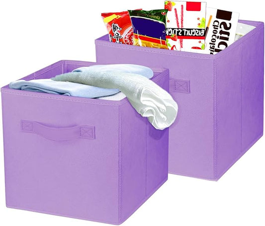 2 Pcs Storage Cubes, 10.5 Inch Collapsible Storage Bins, Fabric Foldable Bins for Organization, Durable Storage Bins for Closet, Shelves, Offices (Light Purple)