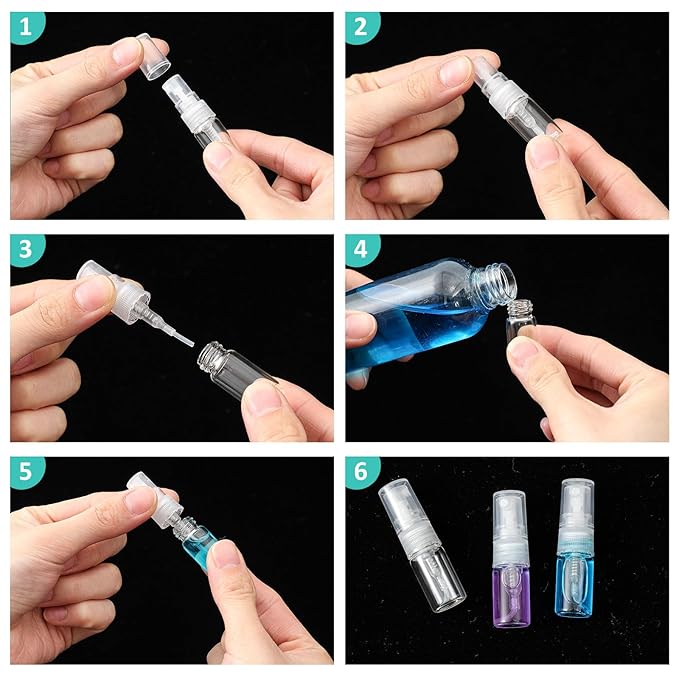 Zhehao 400 Pcs Mini Spray Bottles 2 ml Clear Glass Perfume Bottles Refillable Fine Mist Perfume Atomizer Portable Empty Sample Containers for Cleaning, Essential Oils, Travel(Clear Cap)