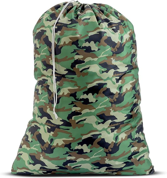 Nylon XL Laundry Bag - Locking Drawstring Closure, Machine Washable, These Large Bags Will Fit a Laundry Basket and Strong Enough to Carry up to Two Loads of Clothes (Camouflage | 30" x 40")