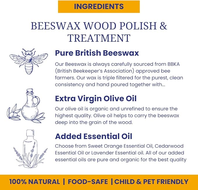 Beeswax Furniture Polish & Conditioner for Wood (Lavender 3.4 Fl Oz) Enhances the Natural Beauty of Oak Pine Beech & More Seals & Protects for a Perfect Finish Bees Wax Polish Protects & Enhances