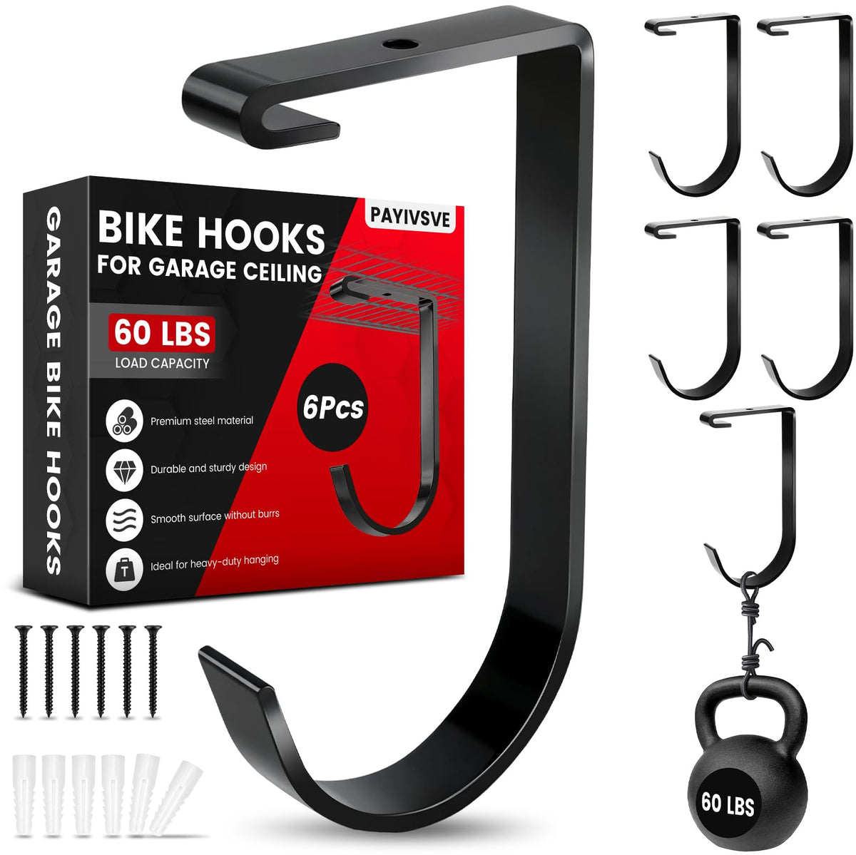 Bike Hooks for Garage Ceiling Mount Rack, Add on Storage - Image 1