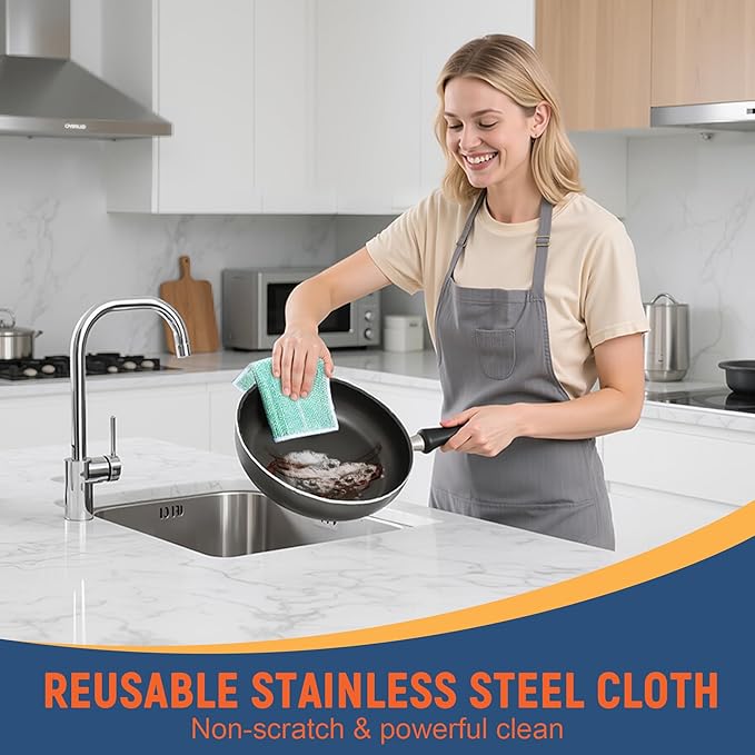 2-Sided Cleaning Dish Towels for Kitchen Microfiber Wash Cloths,30pcs Non Scratch Wire Dishcloth,Wire Dishcloth Home Essentials-Reusable Steel Wool Scrubber Washcloths,Set for Pans Sinks & Cookware
