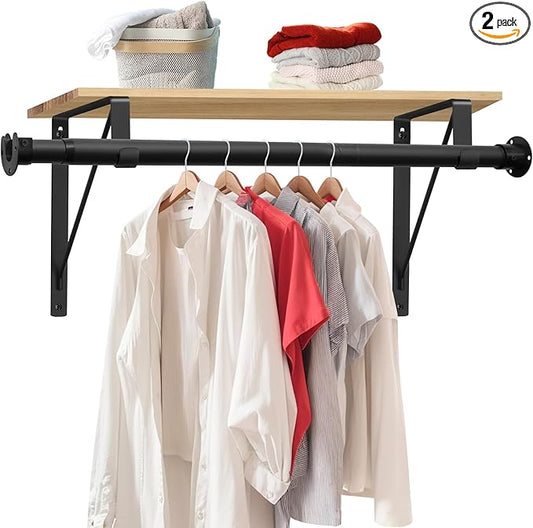 Closet Rod, 17 to 87 Inch Closet Rods 1.3 Inches Heavy Duty Closet Rod Adjustable Closet Rod Closet Rods for Hanging Clothes and Heavy Duty Clost Rod Bracket Closet Rod Support (Black)
