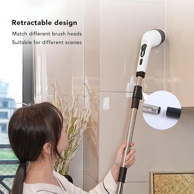 Electric Spin Scrubber, Multifunction Rechargeable Cordless Brush with Adjustable Handle, Replaceable Brush Heads Shower Brush for Bathroom Kitchen