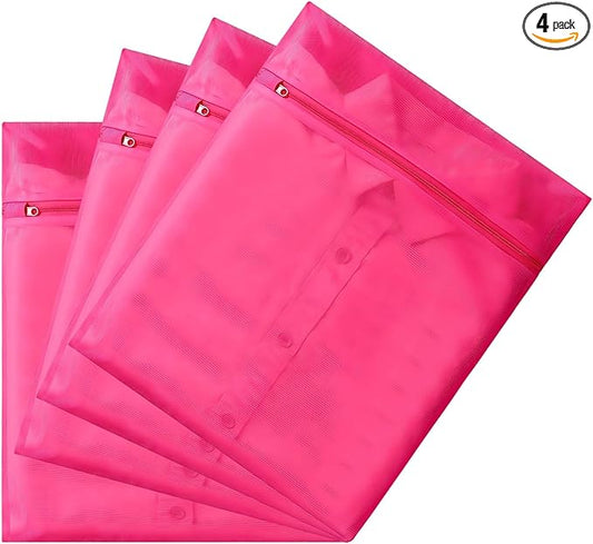 4 pack Mesh Laundry Bags,Mesh Wash Bags,Lingerie Bags for Washing Delicates,12 x 16 Inches lingerie bags for Laundry, Travel Storage Organize Bag for Cotton Clothes,Sheet, Shoes（RED)