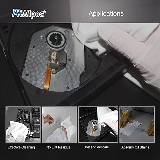 AAwipes Knitted Microfiber Cleanroom Wipers 9"x9" (Bag of 100 Pcs, 180gsm) Superfine Polyester-Polyamide Lint Free Cloths for Fiber Optics, Ultrasonically Sealed Edge, Class 100 Cloths (MF18009)