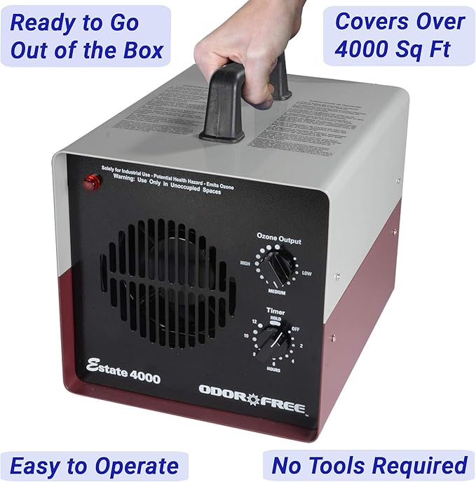 Estate 4000 Ozone Generator for Eliminating Odors from Large Homes & Offices, Townhouses and Commercial Spaces at their Source - Easily Treats Up To 4000 Sq Ft
