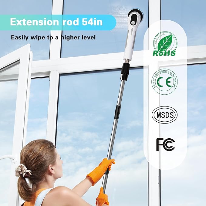 LICHIFIT Electric Spin Scrubber, Waterproof Cordless Shower Cleaning Brush with Replaceable Brush Heads and Adjustable Extension Handle 2 Speeds for Bathtub Kitchen Wall Cleaning