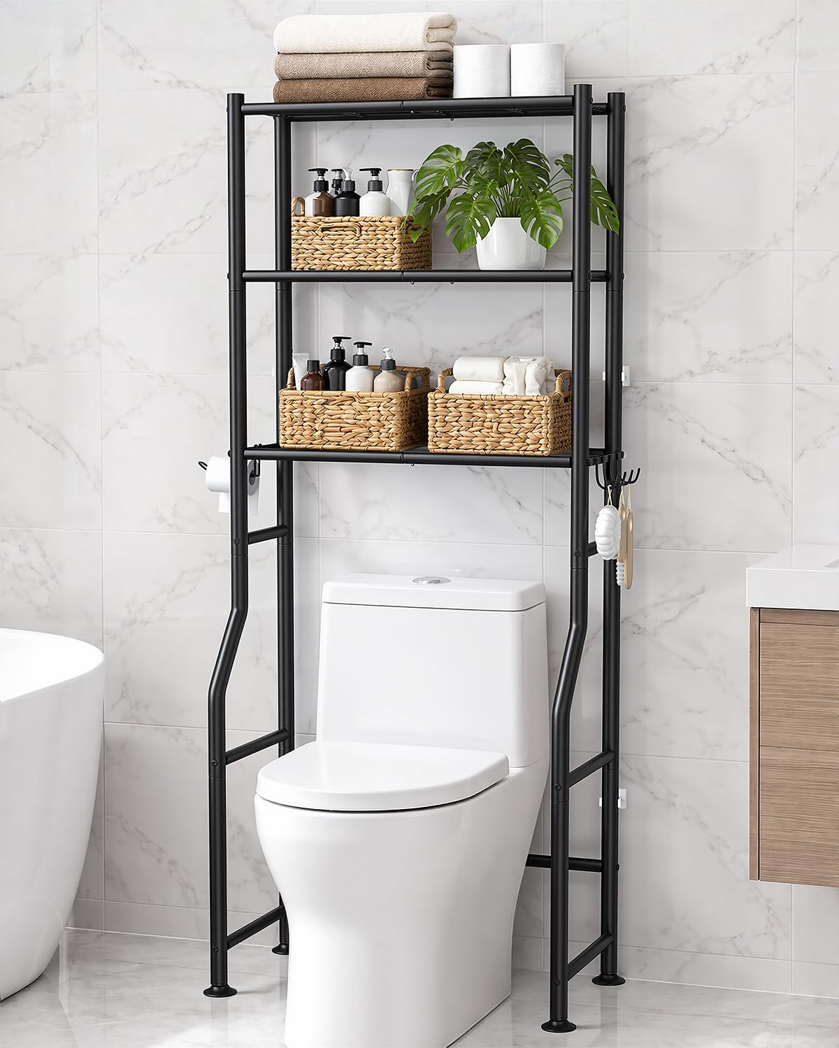 GloTika 3-Tier Over Toilet Storage Cabinet, No Drilling - Image 1