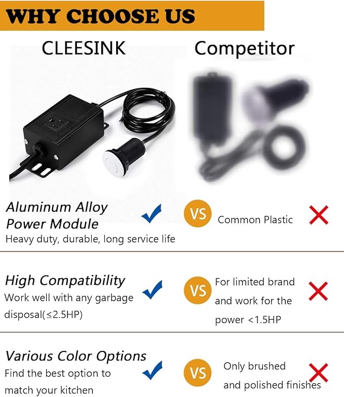 Sink Top Air Switch Kit Garbage Disposal Part by CLEESINK (LONG/3.5", White)