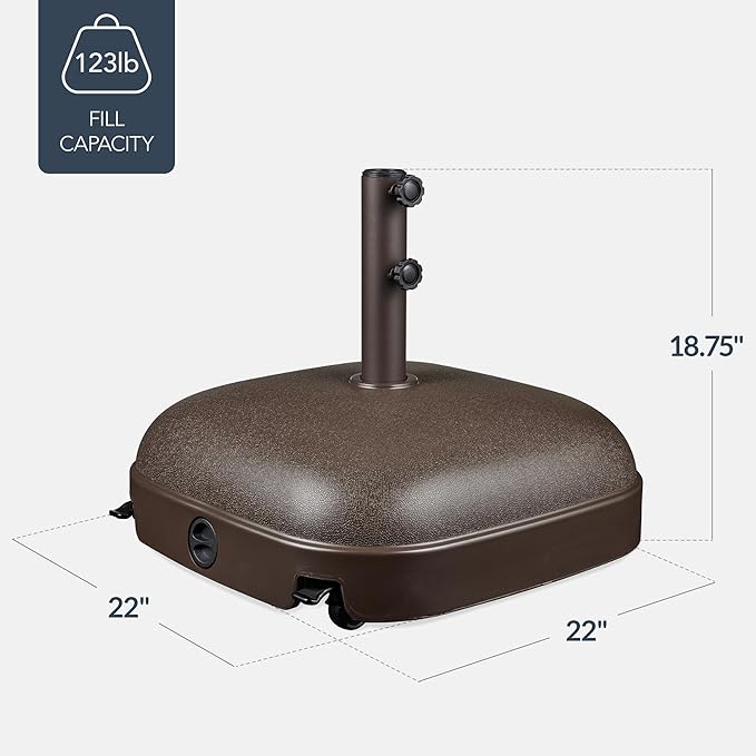 Best Choice Products 123lb Capacity Fillable Mobile Umbrella Base, Heavy Duty Market Stand for Patio, Deck, Poolside, Easy to move w/ 4 wheels - Dome Square Brown