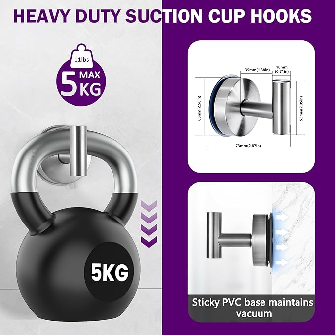JOMOLA Suction Cup Hooks for Shower Wall Stainless Steel Vacuum Suction Hook Heavy Duty Bathroom Suction Towel Holder for Inside Shower Coat Hooks Wall Hanger for Door Glass Kitchen Brushed 2Pcs