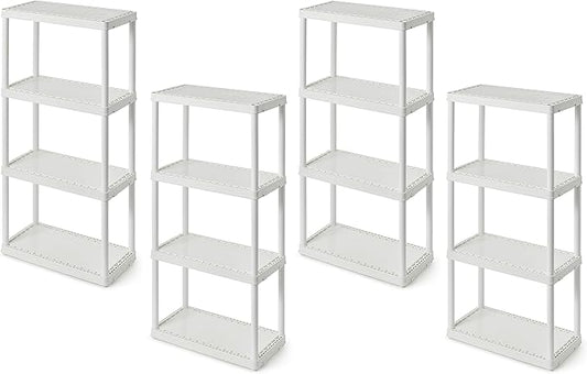 Gracious Living 4 Shelf Fixed Height Solid Light Duty Storage Unit 12 x 24 x 48 for Home, Garage, Basement, & Laundry, White (4 Pack)