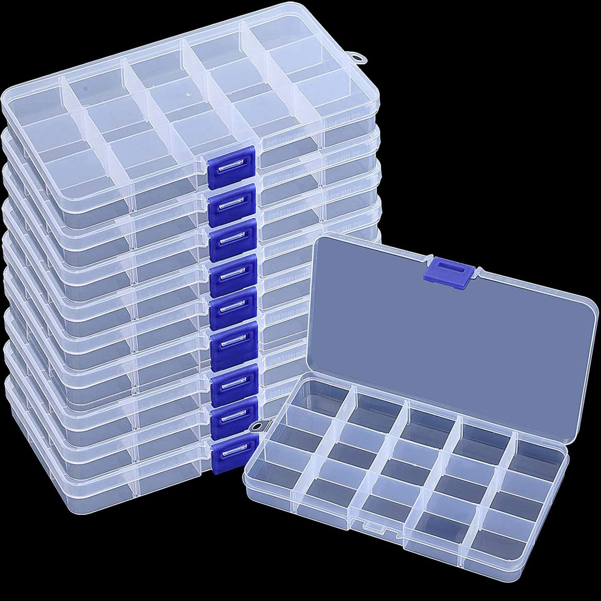KINJOEK 10 Pack 15 Grids Plastic Bead Organizer Containers - Image 1