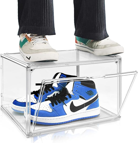 Clear Shoe Storage Boxes Stackable Size 14, Large Acrylic Shoe Box Sneaker Display Case for Sneakerheads Boot Handbag Purse Figure Collectibles Showcase, 1 Pack