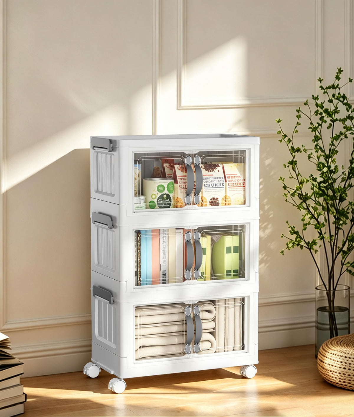 Hanyi 42 QT 3-Tier Stackable Storage Bins with Lids, Clear Doors - Image 1