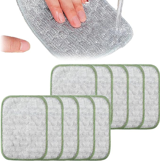 Multipurpose Wire Dishwashing Rags for Wet and Dry, Upgraded Reusable Steel Wool Scrubber 2-Layer Microfiber Wire Dishcloth, Multifunctional Dish Rags for Kitchen, Pots, Pans, Sinks (10)