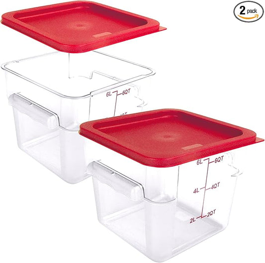 2 Pack Square Food Storage Container With Lid, 2-6 Quart Commercial Storage Box With Scale & Handle, Cake Making, Dough Marinating Meat, Kitchen Supplies (6 Quart)