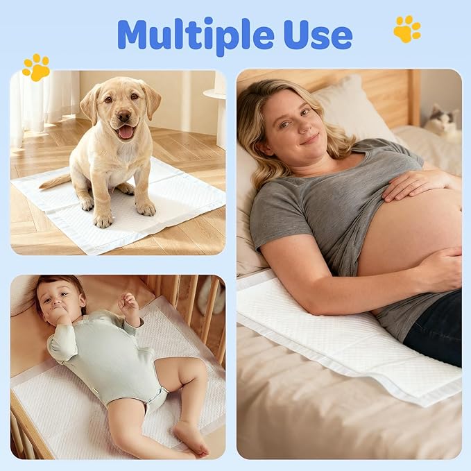 Disposable Potty / Pee Pads for Puppy Dog Training, 6-Layer Super Absorbent & Leak Proof, Odor Block Cat Pee Pads for Pet with Anti-Slip Adhesive Strips, 22''x22'' 100 Count, White