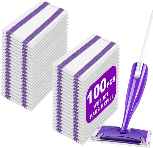 Mop Pad Refill Compatible with Swiffer WetJet Spray Mop, Wet Jet Mopping Pads for All Purpose Multi Surface Hardwood Floor Cleaning, 4 Layers Thickened and Super Absorbent, 100 Count.