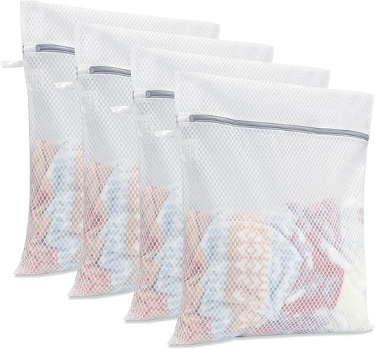 GOGOODA Mesh Laudnry Bags Large Wash Bags for Delicates (Honeycomb White, 4 Large)