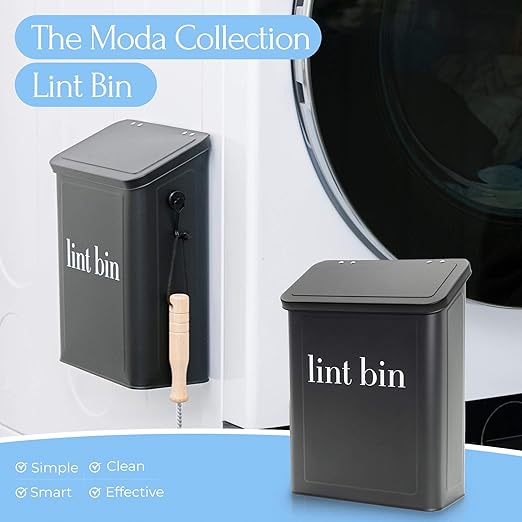 Magnetic Laundry Lint Bin for Dryer | Wall-Mounted Small Trash Can for Laundry Room | Includes Magnetic Hook & Lint Brush | Space-Saving Magnetic Laundry Trash Can | Matte Black