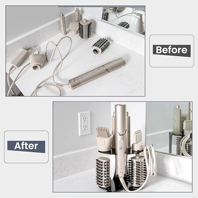 Blow Dryer Accessory Holder for Dyson Airwrap & Shark FlexStyle Only | Wall or Countertop Organizer for Hair Tools | Steel Storage Rack for Styling Attachments (Blow Dryer Not Included)