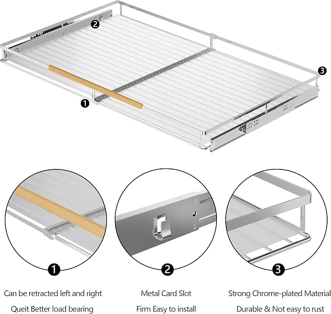 SANNO Expandable Pull Out Drawer Organizer and Storage, Sliding Shelf Under Sink Shelf Expandable Dish Drying Rack in Sink