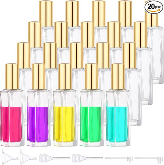 Segbeauty 20pcs 0.68oz Perfume Spray Bottle Refillable, Travel Perfume Atomizer Glass Spray Bottles, 20ml Bulk Mini Travel Cologne Sprayer Empty with Refill Kit, Portable Fine Mist Atomizer Sprayer