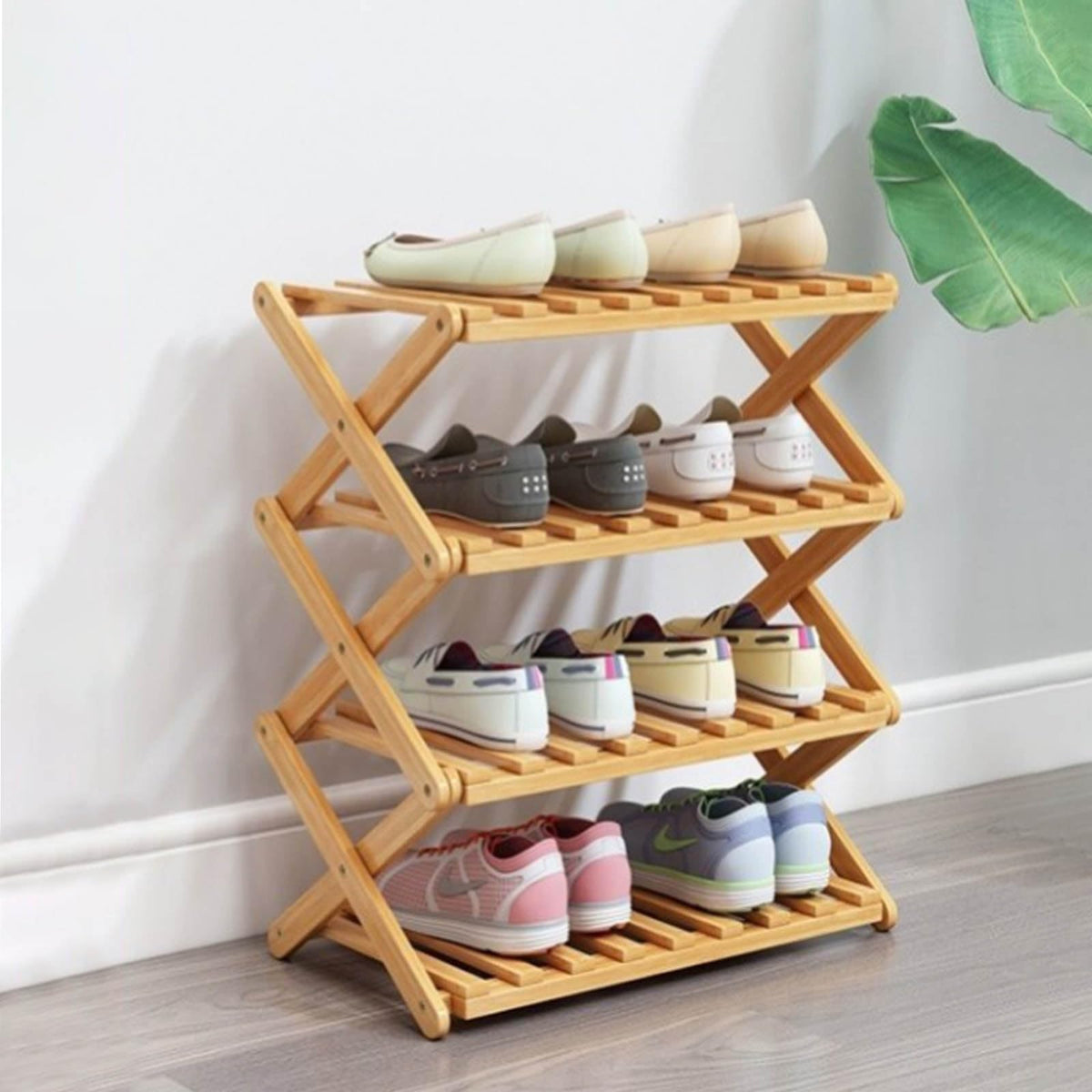 4 Tier Bamboo Shoe Rack,Portable Folding Shoe Storag | All Products - Image 1