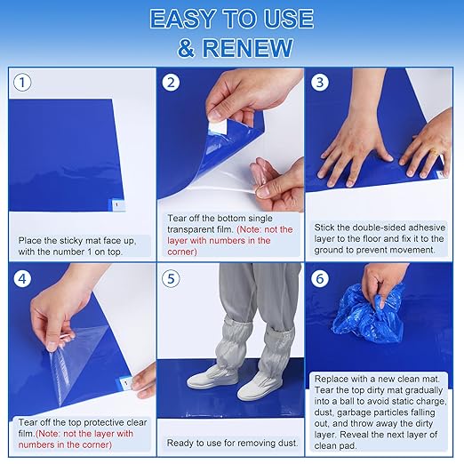 Sticky Mat Tacky Adhesive Pads 300 Sheets, 30 Sheets/Pack, 24'' x 36''/ 60 x 90 cm, Thickened Cleaning Mats for Shoes, Construction, Cleanroom, Laboratories, Hospitals, Dogs, Pets, Home- Blue