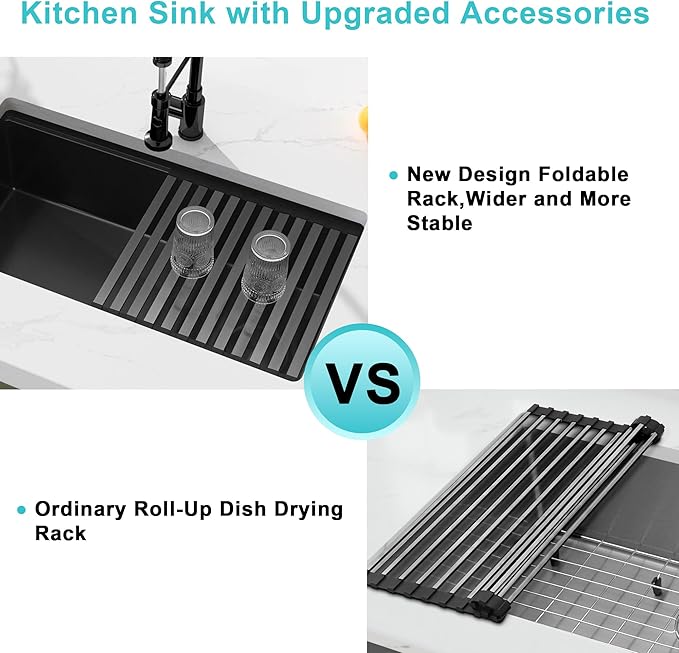 Black Undermount Kitchen Sink,16 Gauge Stainless Steel Sinks,Single Bowl Workstation Sink,Modern Kitchen Sink Offset Drain (28" X 18")