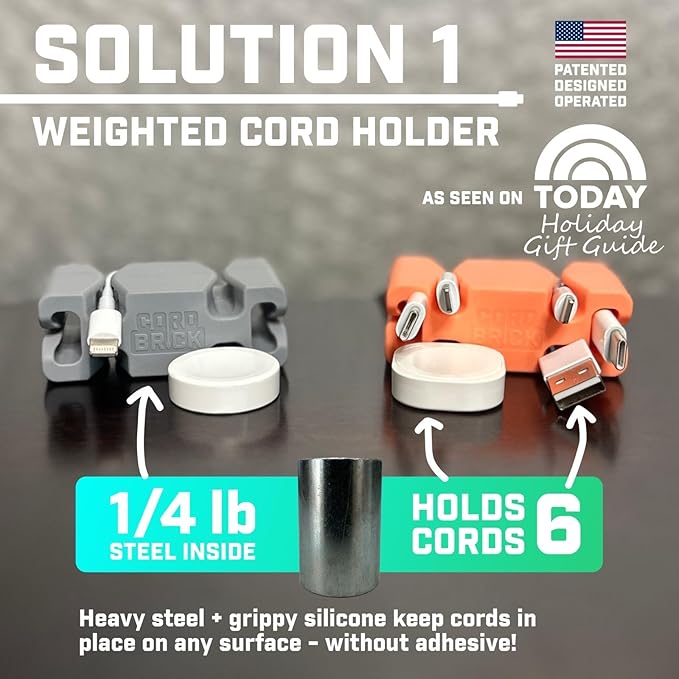 CordBrick Stocking Stuffers for Adults Cord Management Weighted Cord Holder Cable Wrap Phone Stand - Multiuse Gadget Organizer for Nightstand, Desk. Gift for Men, Durable Silicone. 2pk Pink