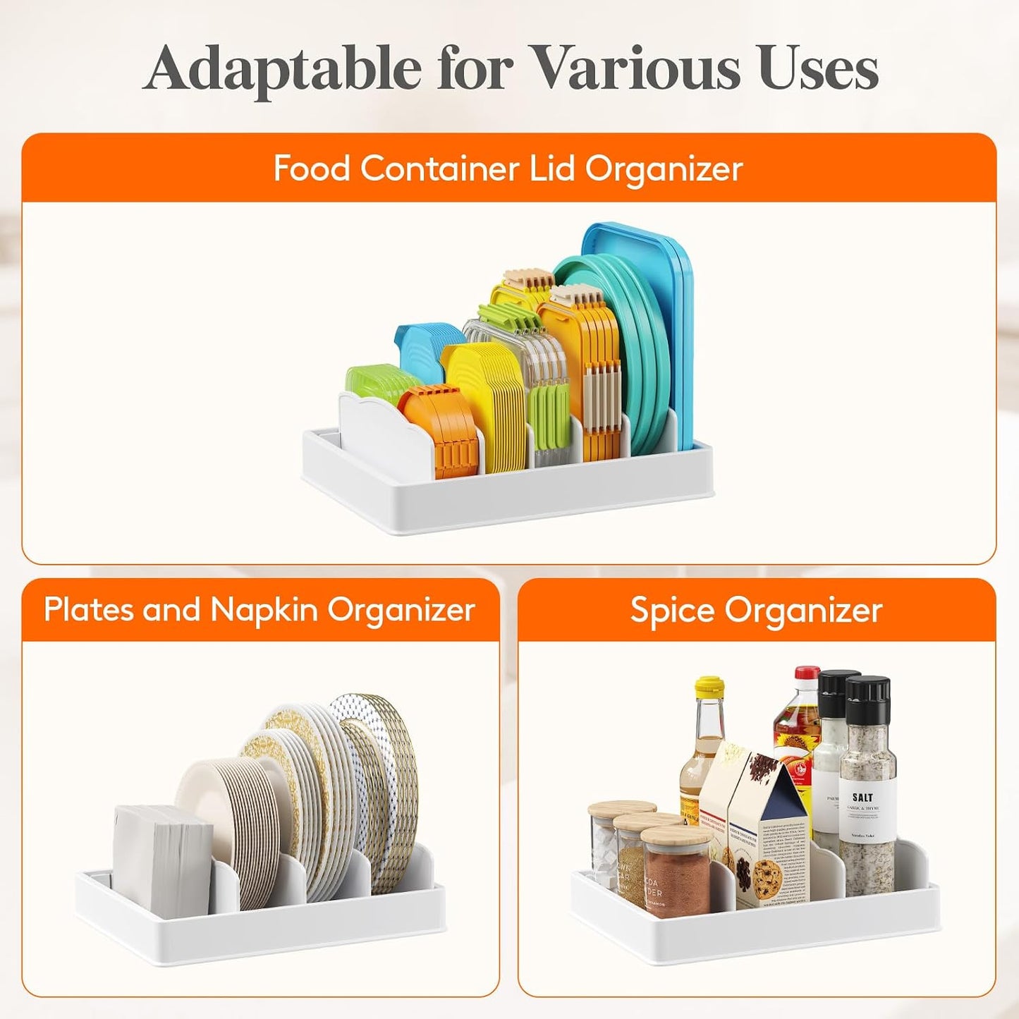 Lifewit Kitchen Cabinet Organizer for Food Contanier Lid with 7 Sections
