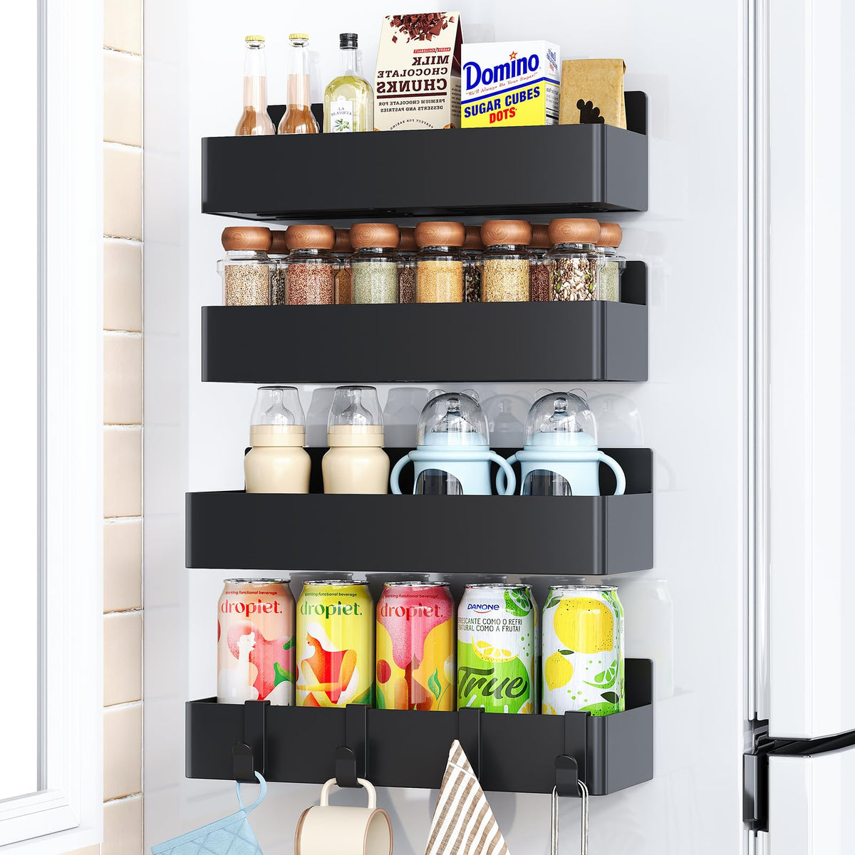 Magnetic Spice Rack for Refrigerator Black, 4 Pack - Image 1
