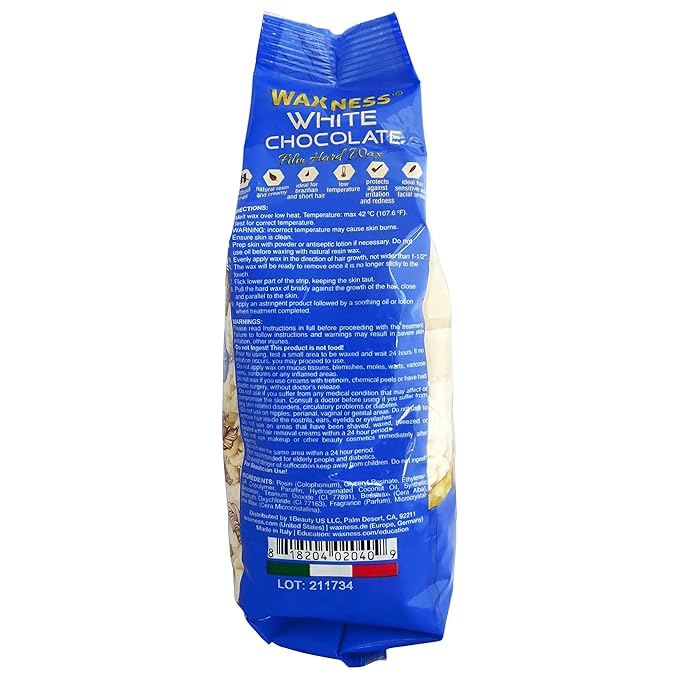 Waxness Film Hard Wax Beads White Chocolate 2.2 lb (1 kg) – Stripless Professional Hard Wax with White Chocolate Scent for Face & Body, Smooth Application – Made in Italy