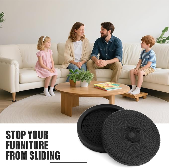 Ezprotekt Non Slip Furniture Pads, 8 Pcs 2" Anti Slip Rubber Caster Cups, No Slide Furniture Gripper, Anti Skid Furniture Coasters for Hardwood Floors, Furniture Stoppers to Prevent Sliding (Black)